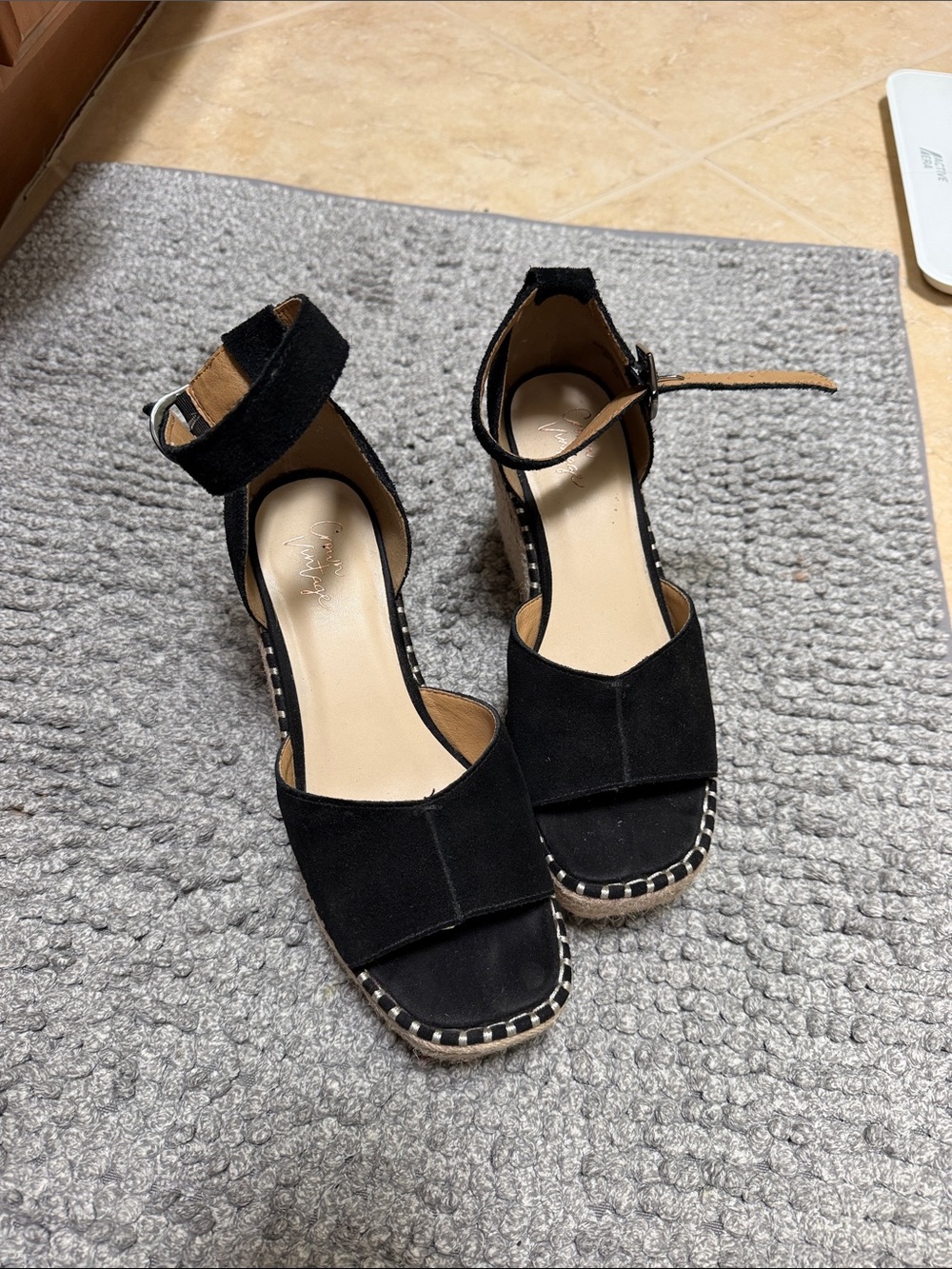 💯suede Crown Vintage Black Suede Espadrille Wedge Sandals Size 6